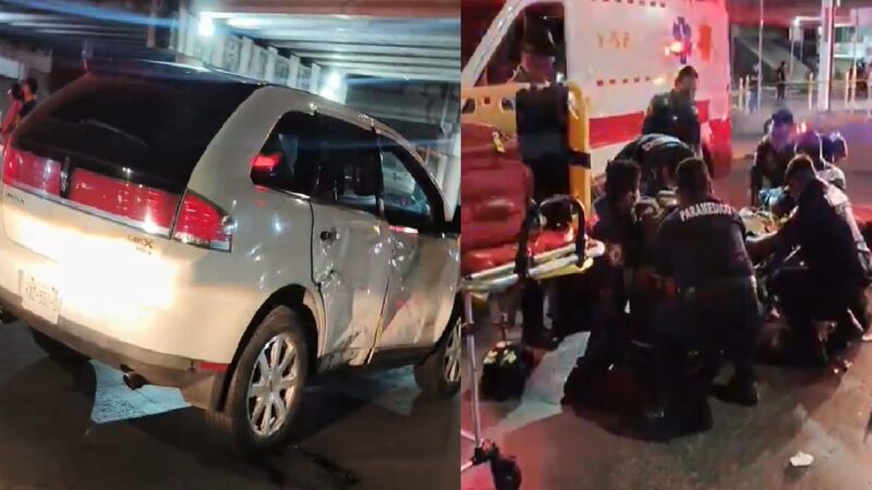 Se vuela un alto con su Lincoln y lesiona de gravedad a dos motociclistas en el entronque del puente de Altabrisa