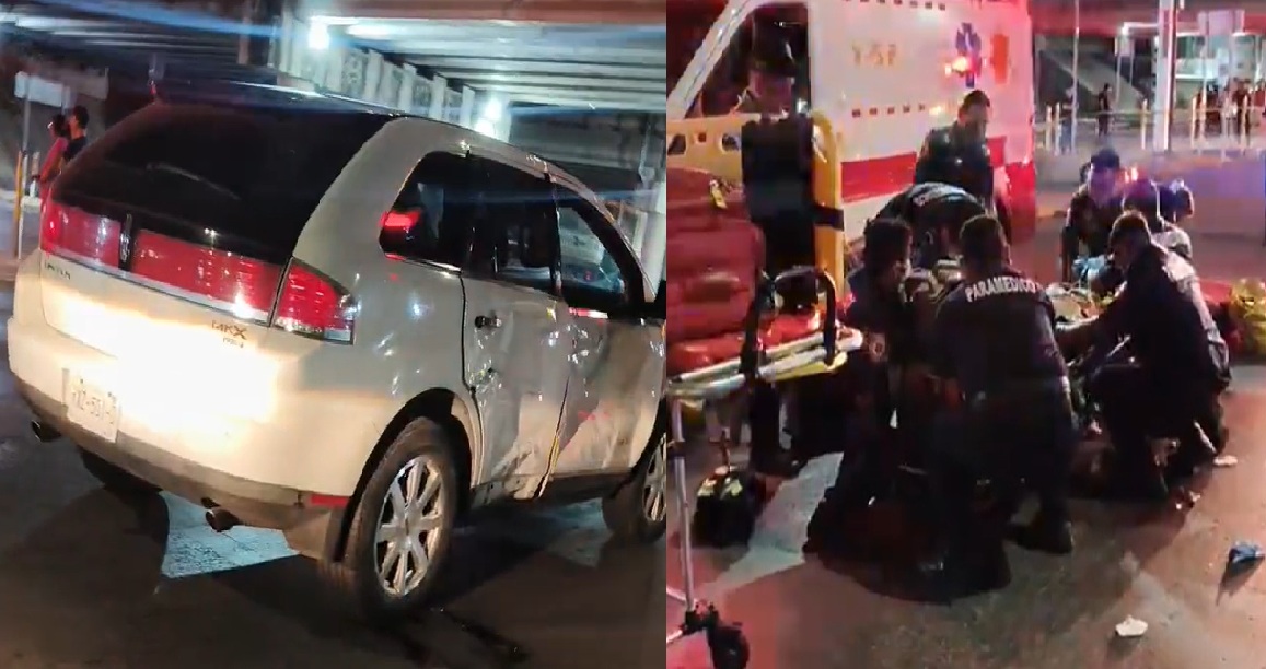 Se vuela un alto con su Lincoln y lesiona de gravedad a dos motociclistas en el entronque del puente de Altabrisa