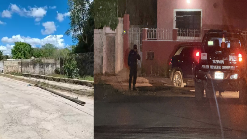 Un camionero derriba un poste y se da a la fuga en Tizimín
