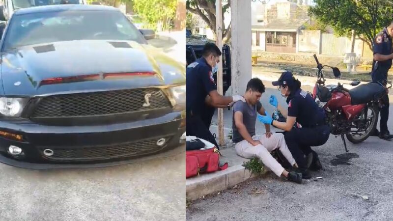 Un motociclista lo chocan y lesionan por el conductor un Mustang en la Colonia Brisas