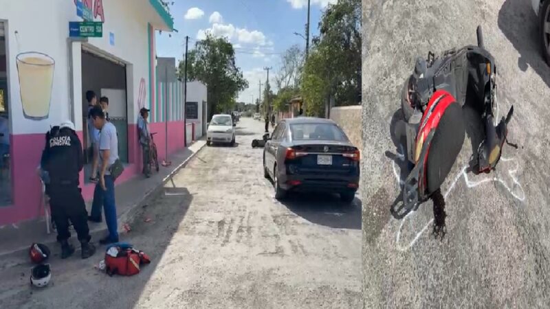 Joven motociclista se vuela un alto y choca conta un MG en Tizimín