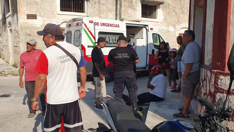 Abuelito motorizado se vuela un alto y choca en calles de Dzidzantún