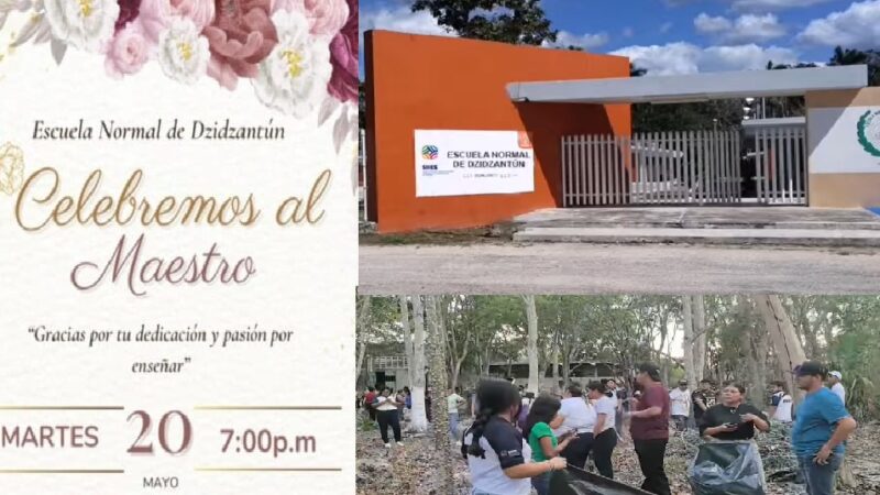 El alcalde Chequete no festeja a maestros que trabajan en Yobaín, pero festeja a maestro de la Normal de Dzidzantún