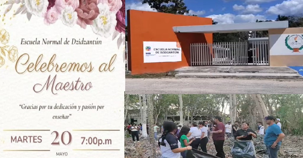 El alcalde Chequete no festeja a maestros que trabajan en Yobaín, pero festeja a maestro de la Normal de Dzidzantún