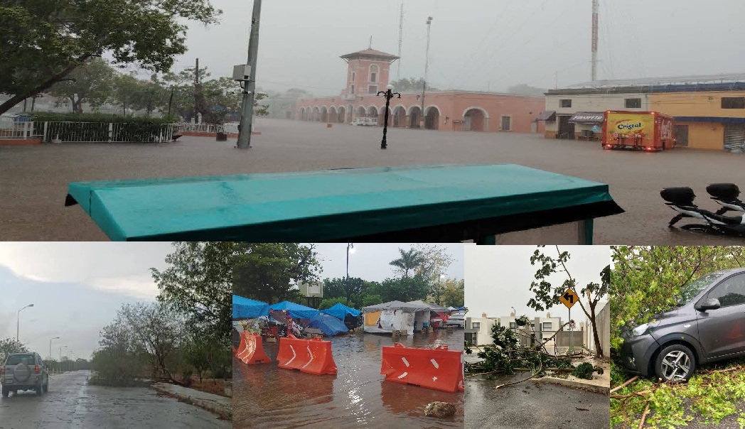 Intensas lluvias y fuertes vientos derriban árboles y dejan daños materiales en Mérida, Valladolid y Maxcanú