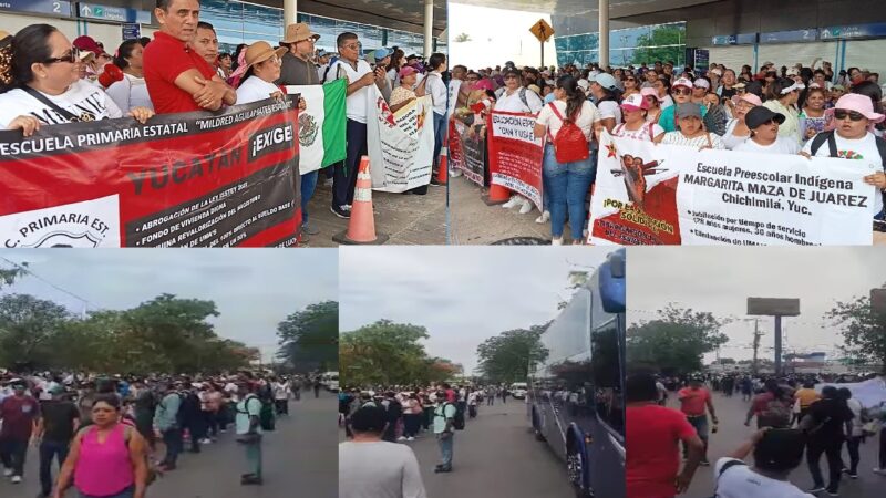 Siguen las protestas en Yucatán: Maestros bloquean el aeropuerto internacional de Mérida