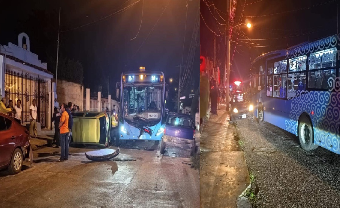 Un camionero del Va y Ven choca contra cuatro autos en la colonia Dolores Otero de Mérida