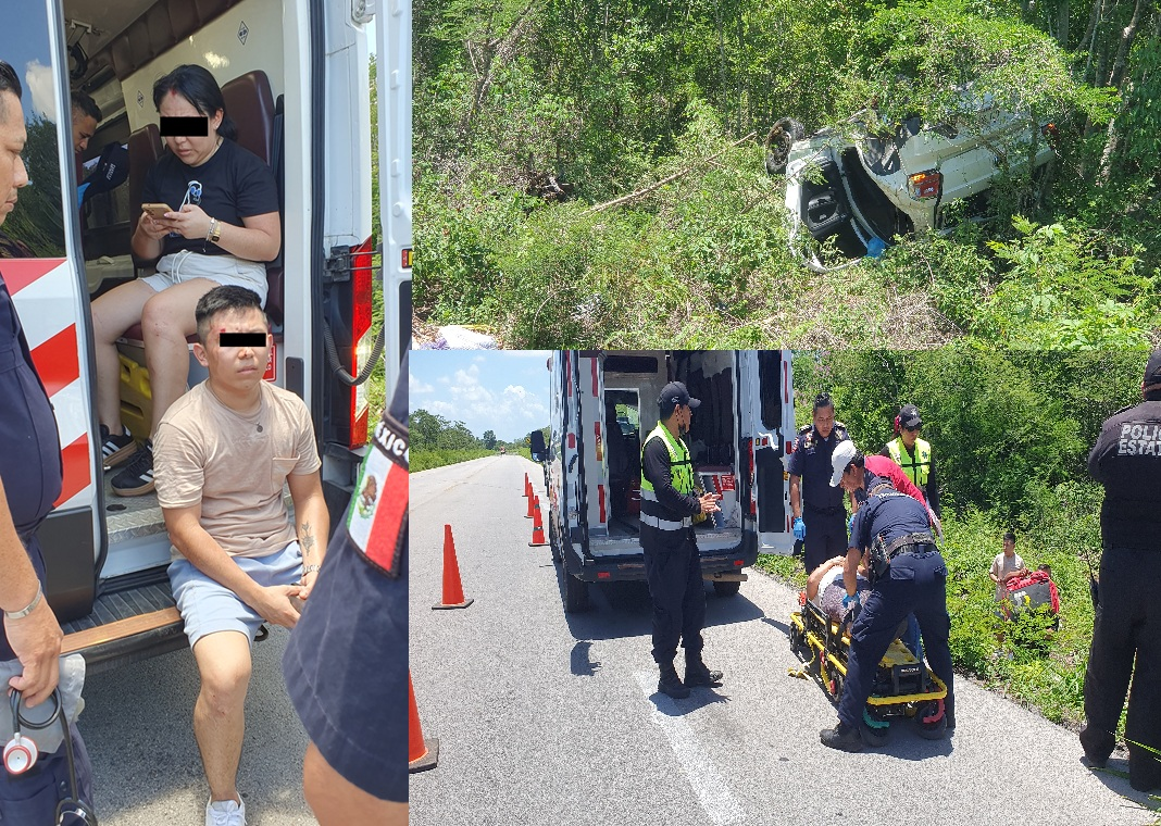 Una Joven dormita al volante y vuelca con su familia de Cancún cuando iba de visita a Motul