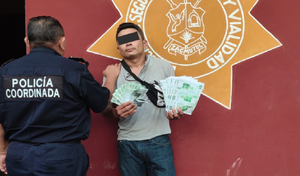 Policía municipal detiene en Motul a un sujeto con billetes falsos de 200 pesos