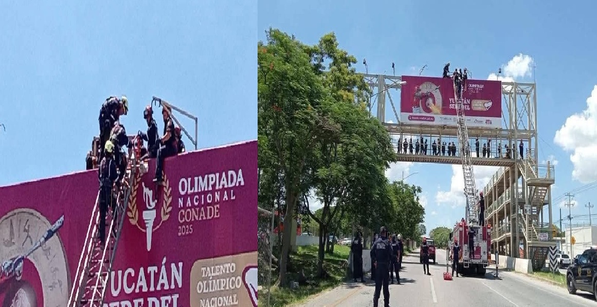 Rescatan a una mujer que intentó suicidarse arrojándose de un espectacular en el periférico de Mérida