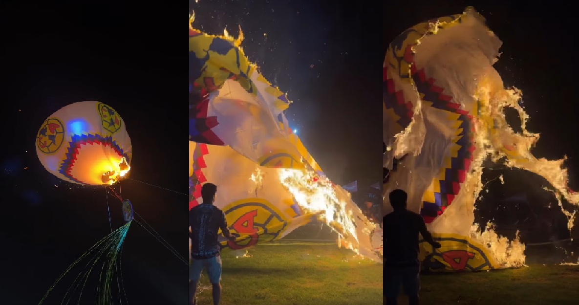 Americanistas frustrados: se incendia el globo del América en Festival del Globo Maya en Tahmek