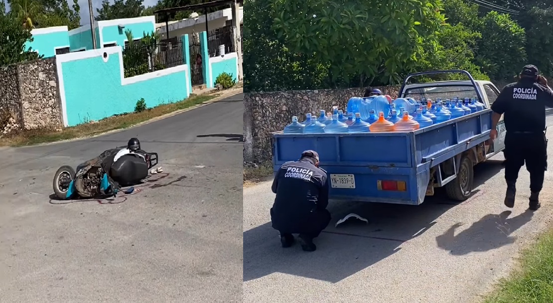 Un camión repartidor de agua choca y lesiona a un motociclista en Ticul