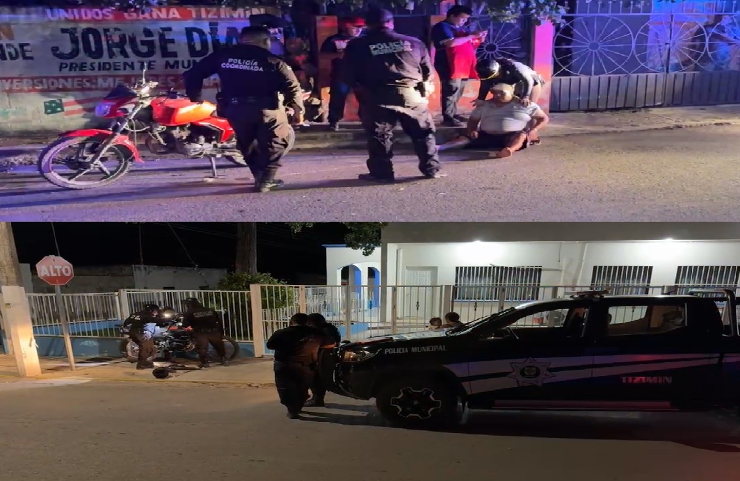 Noche accidentada en la calle 60 de Tizimín: un motociclista derrapa y a otro lo choca una camioneta