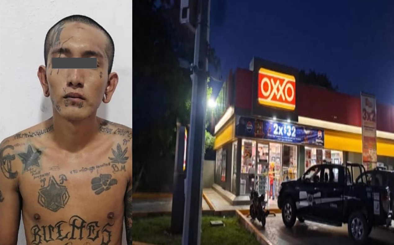 Delincuente con una tijera roba en un Oxxo de Umán: lo detuvo la policía municipal