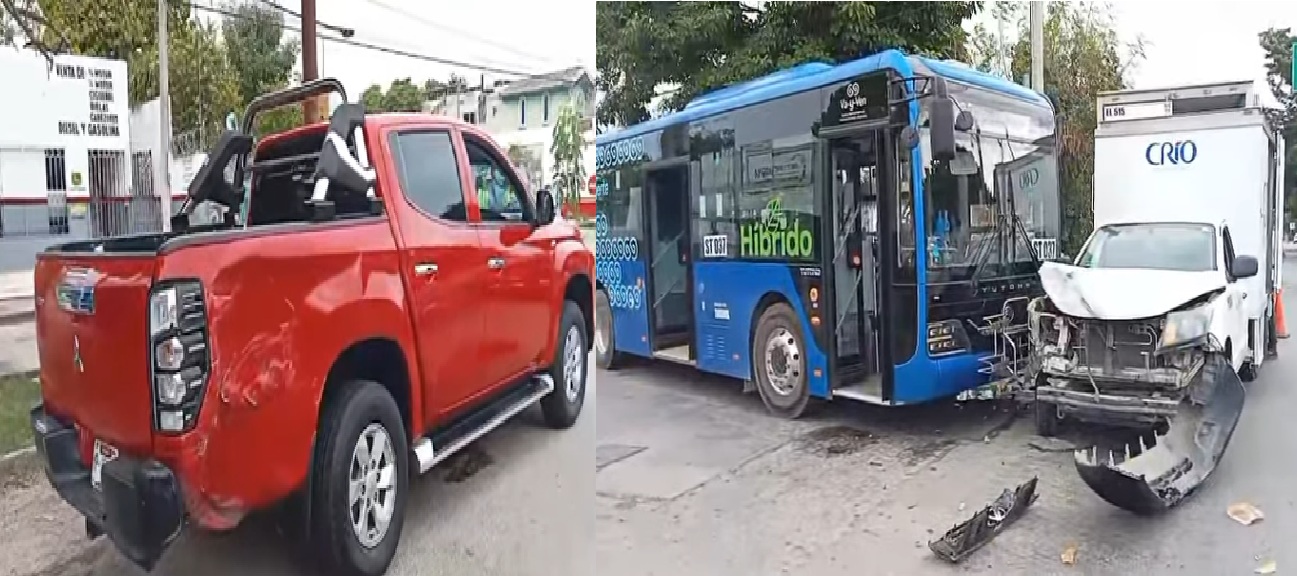 Un camión de Crio choca contar una camioneta y un Va y Ven en la colonia Amalia Solórzano