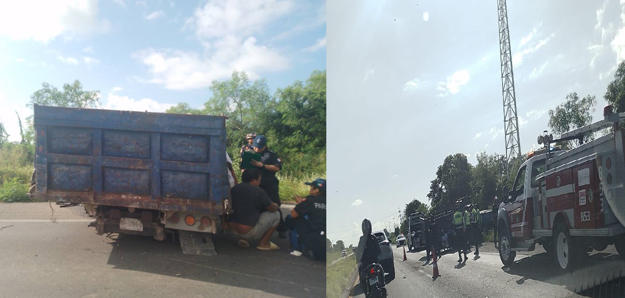 Una Urvan se estrella conta un Volquete cerca de la entrada a Ticipó en la Mérida – Cancún