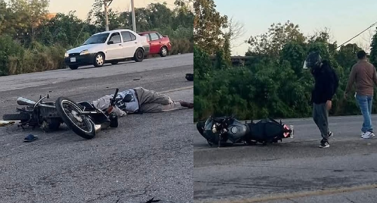 Choque entre dos motos en el entronque de Tekat: deja tres lesionados, uno de muerte