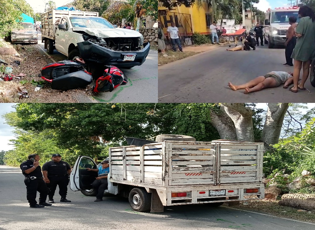 Chofer de una camioneta choca y lesiona a dos mujeres y un niño luego intenta darse a la fuga en Ticul