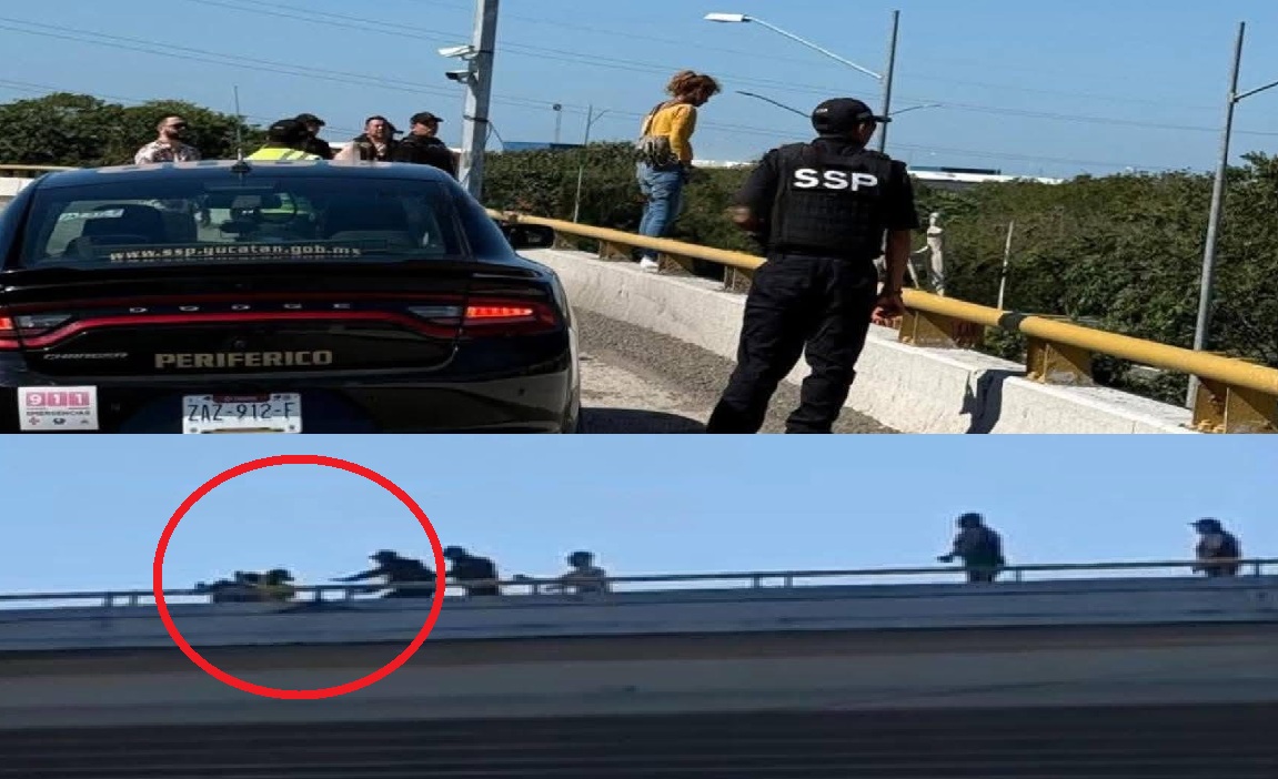 Policías rescatan a una mujer que intentó suicidarse desde un puente en el periférico de Mérida
