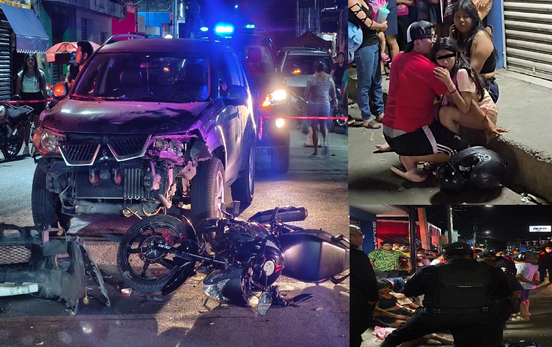 Un conductor se vuela un semáforo, choca y lesiona a dos motociclistas en Kanasín