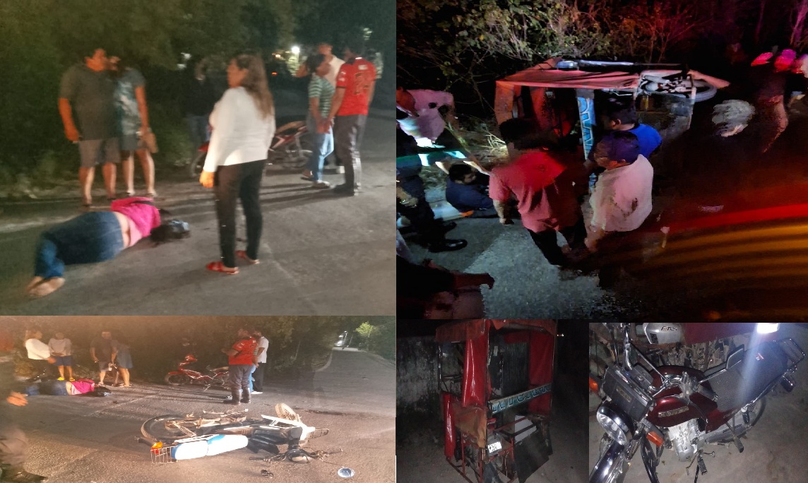 Un motociclista choca a una mujer y huye, y otro motorizado choca contra un mototaxi en Tixkokob  