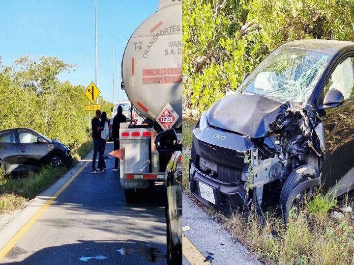 Lo chocan por una pipa de doble remolque en la carretera a Progreso y vive para contarlo