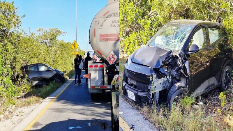 Lo chocan por una pipa de doble remolque en la carretera a Progreso y vive para contarlo