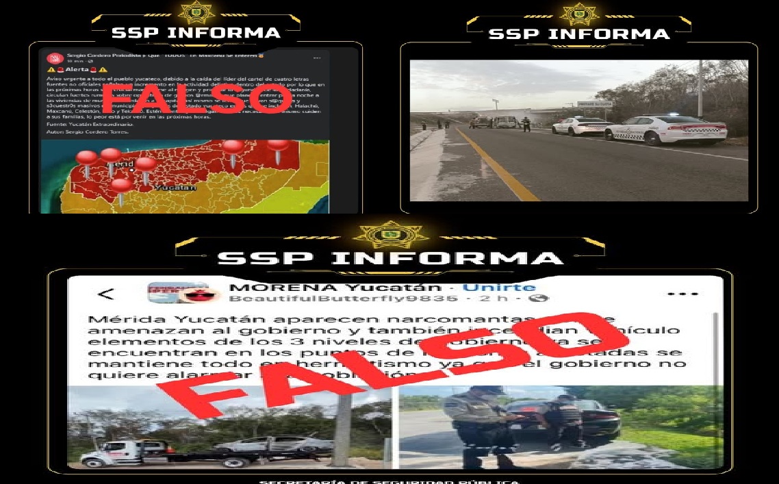 La SSP: dice es falso la aparición de narcomantas, incendios de vehículos y ataques en Yucatán, relacionados al CJNG