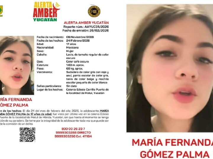 La FGE activó una alerta Amber por la desaparición de una adolescente en Motul