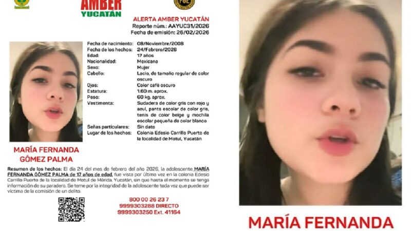 La FGE activó una alerta Amber por la desaparición de una adolescente en Motul