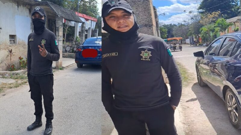 Como delincuentes usando pasamontañas, policía vigilan una escuela Primaria de Seyé