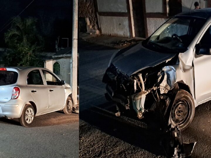 Un par de ebrios chocan contra un poste de la CFE en Seyé, luego huyen del lugar