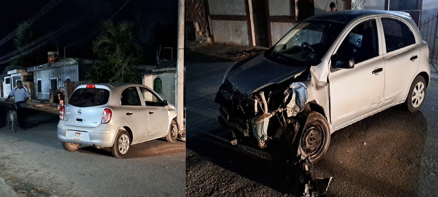 Un par de ebrios chocan contra un poste de la CFE en Seyé, luego huyen del lugar