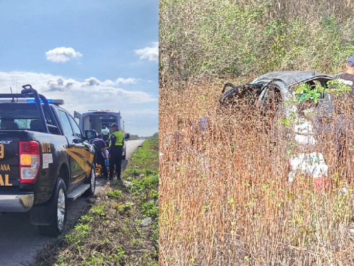 Un automovilista dormita al volante y vuelca en la Mérida–Tetiz.