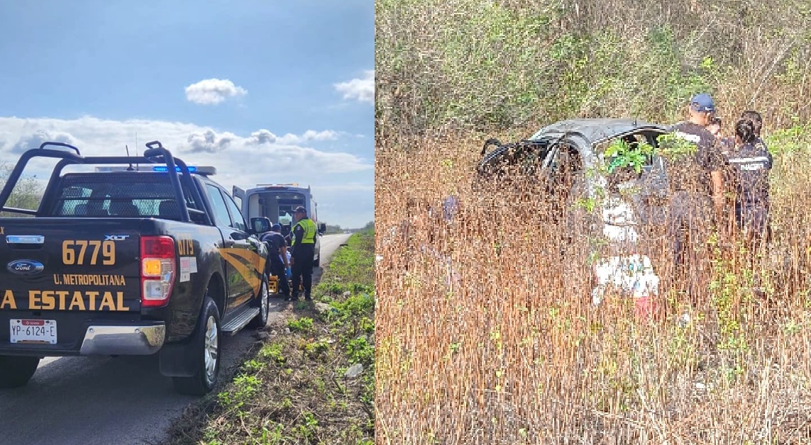 Un automovilista dormita al volante y vuelca en la Mérida–Tetiz.