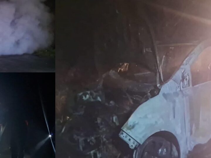 Un Chofer de plataforma se incendia su automóvil en la vía Euan- Tixkokob