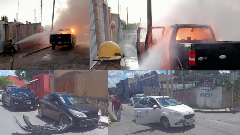 De manera misteriosa se incendia una camioneta en Motul y dos autos chocan en la calle de “Los Colas”,