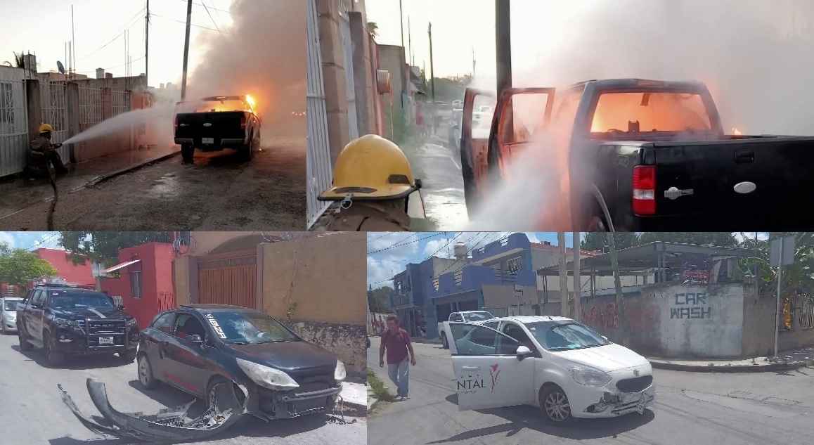 De manera misteriosa se incendia una camioneta en Motul y dos autos chocan en la calle de “Los Colas”,