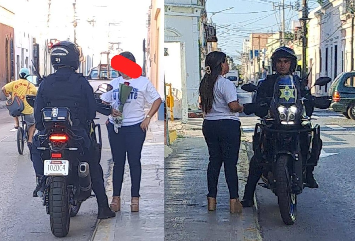 El policía tolete no existe: En Mérida un agente da cariñitos en horas de trabajo