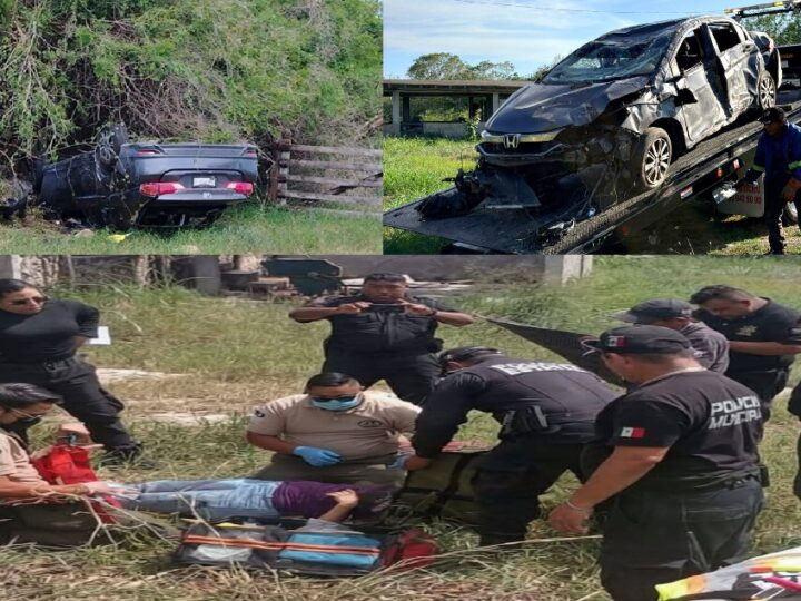 Veloz mujer vuelca bajando el puente de Baca en la federal Mérida – Motul