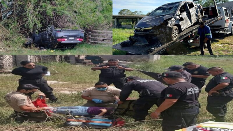 Veloz mujer vuelca bajando el puente de Baca en la federal Mérida – Motul