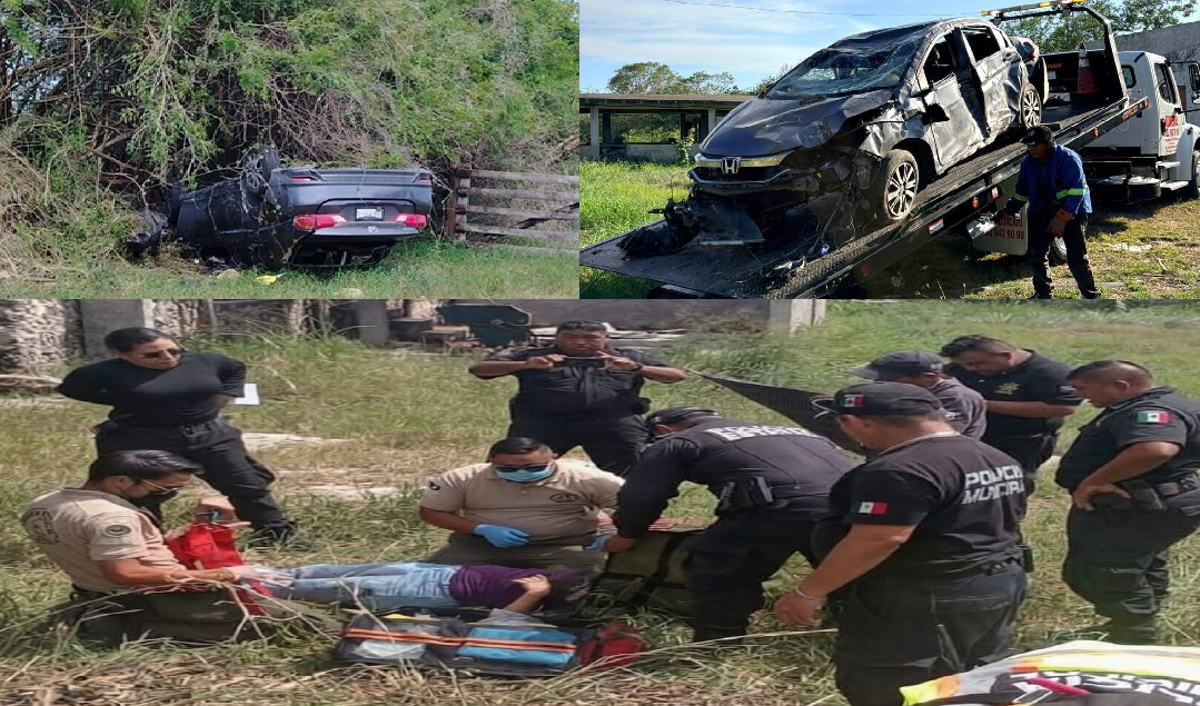 Veloz mujer vuelca bajando el puente de Baca en la federal Mérida – Motul