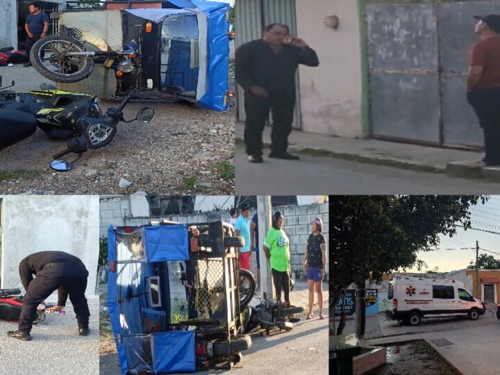 Un mototaxista choca y daña dos motocicletas en calles de Dzidzantún: lo encandilo los rayos del sol