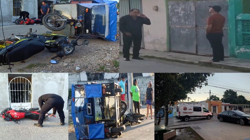 Un mototaxista choca y daña dos motocicletas en calles de Dzidzantún: lo encandilo los rayos del sol