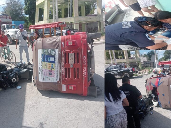 Una motociclista choca contra un mototaxi y un automovilista choca contra otro vehículo en Motul