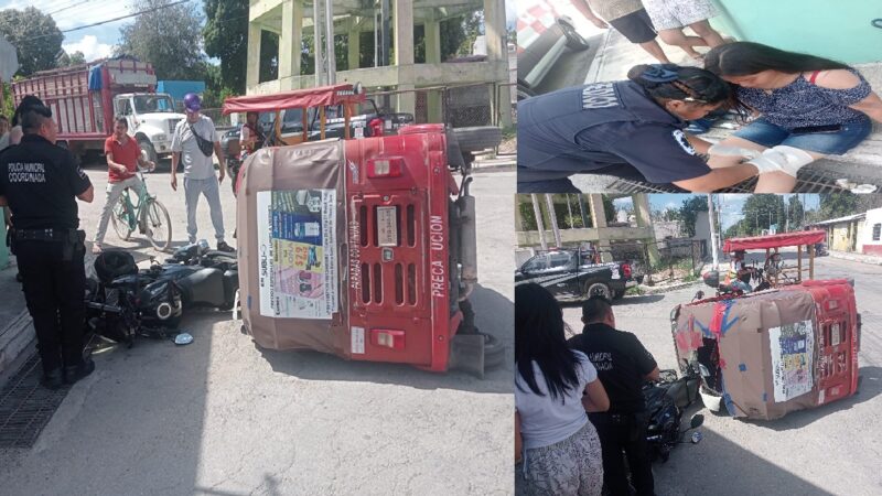 Una motociclista choca contra un mototaxi y un automovilista choca contra otro vehículo en Motul