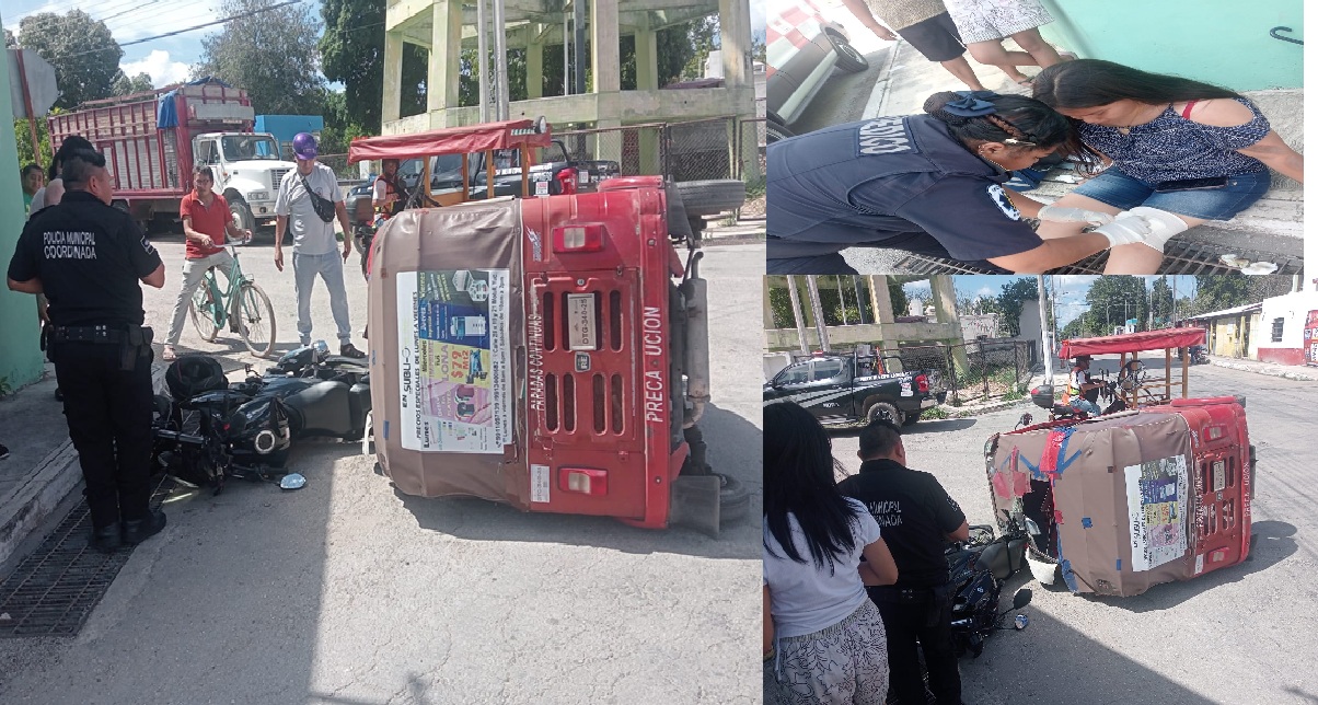 Una motociclista choca contra un mototaxi y un automovilista choca contra otro vehículo en Motul