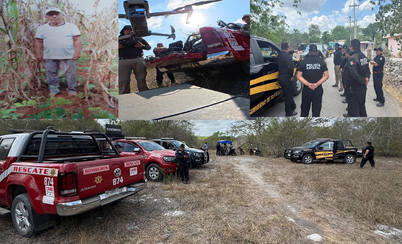 Con drones y caninos la SSP mantiene la búsqueda de un abuelito extraviado en montes de Halachó