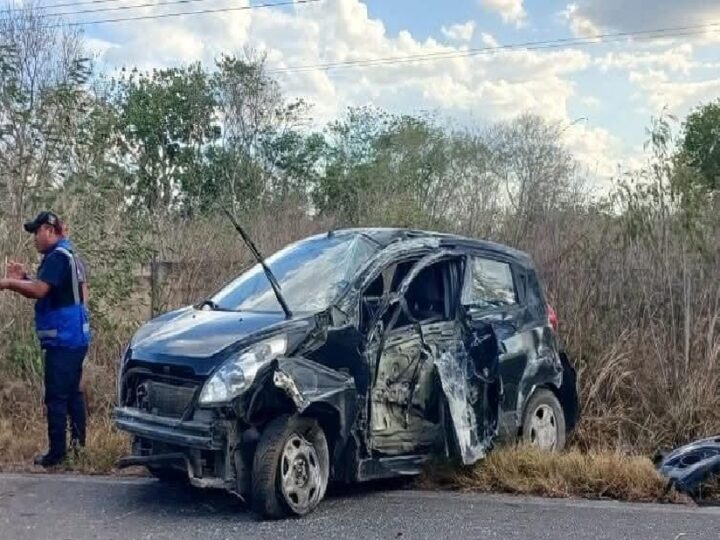 Por dormilón, un automovilista de Suma de Hidalgo terminó volcado en la vía Motul -Kiní