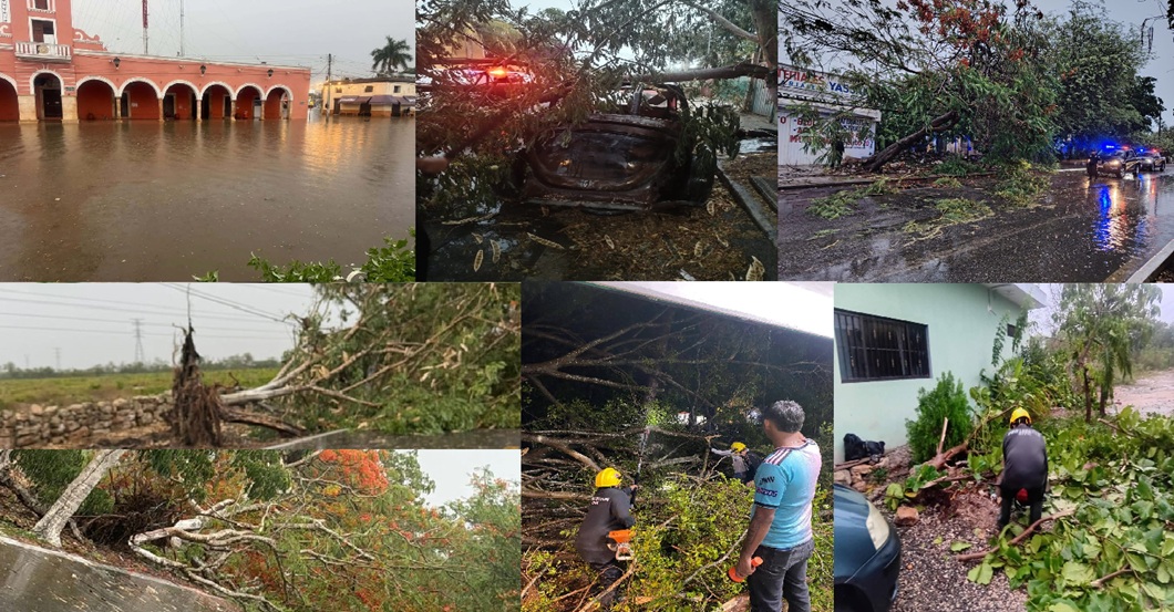 Turbonada sepulta bajo el agua Maxcanú, y deja arboles caídos en Mérida, Dzilam González, Kanasín y otros municipios.